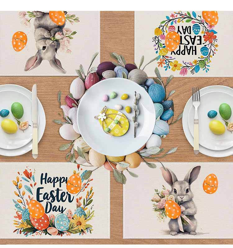 New Easter egg placemats, linen rabbit print table MATS, festive kitchen and living room decorative heat insulation MATS, coasters pic 9