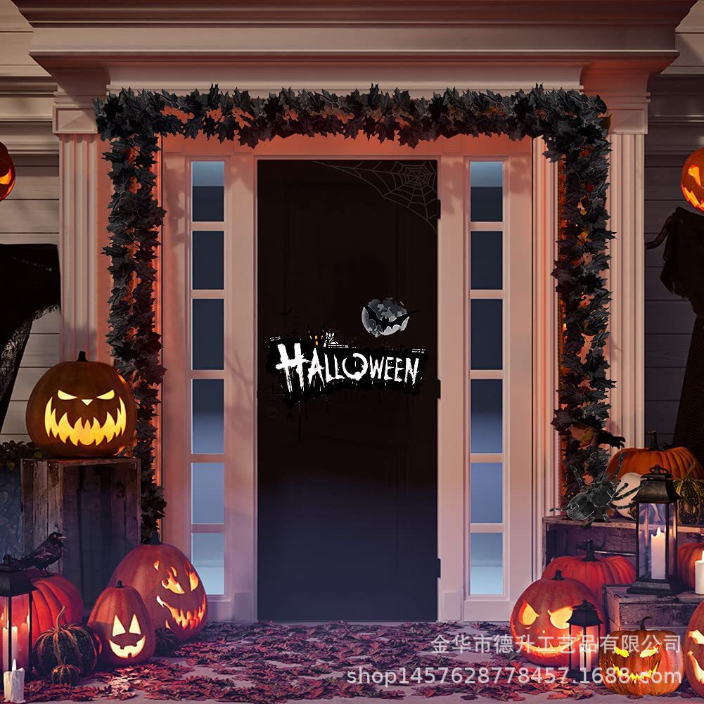 Cross-border Amazon Halloween maple leaf simulation black leaf vine sunflower Sunflower vine Halloween decoration pic 1