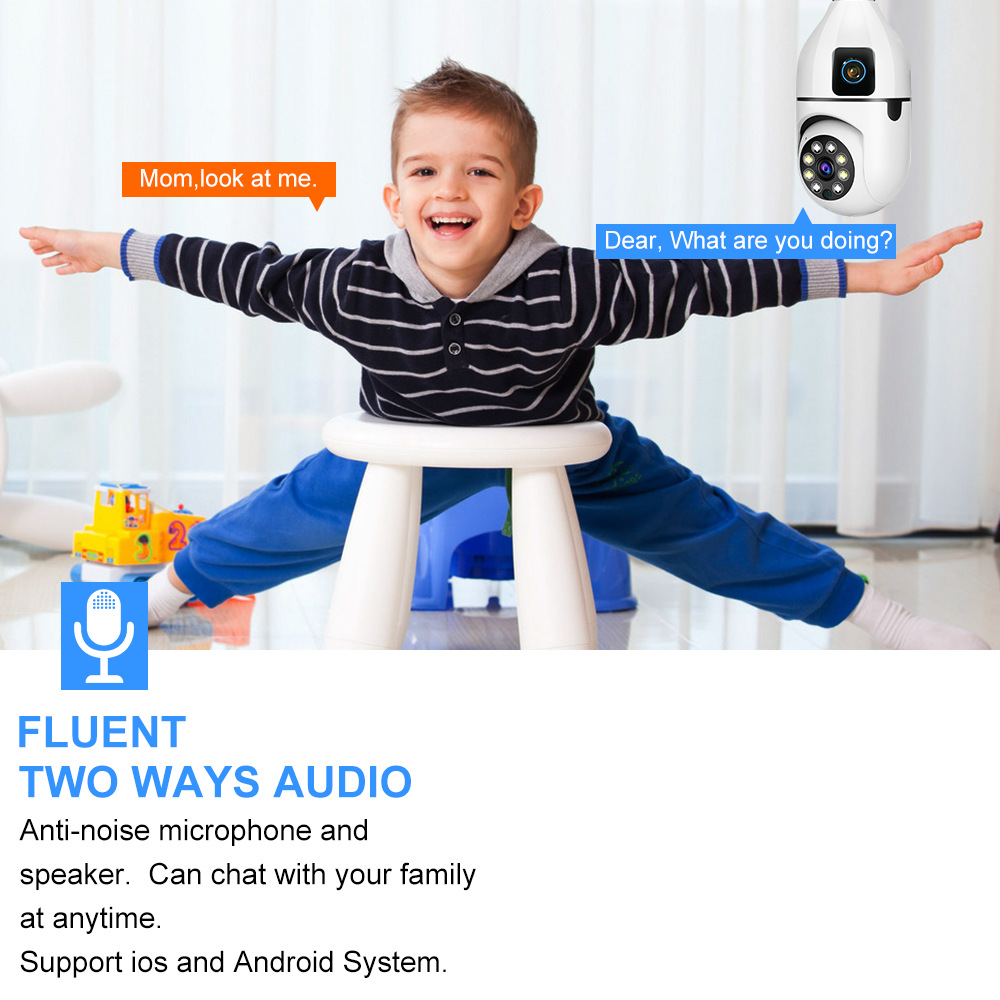 New dual-eye wireless bulb camera factory wholesale WIFI panoramic pan-tilt home indoor lamp socket monitor pic 4