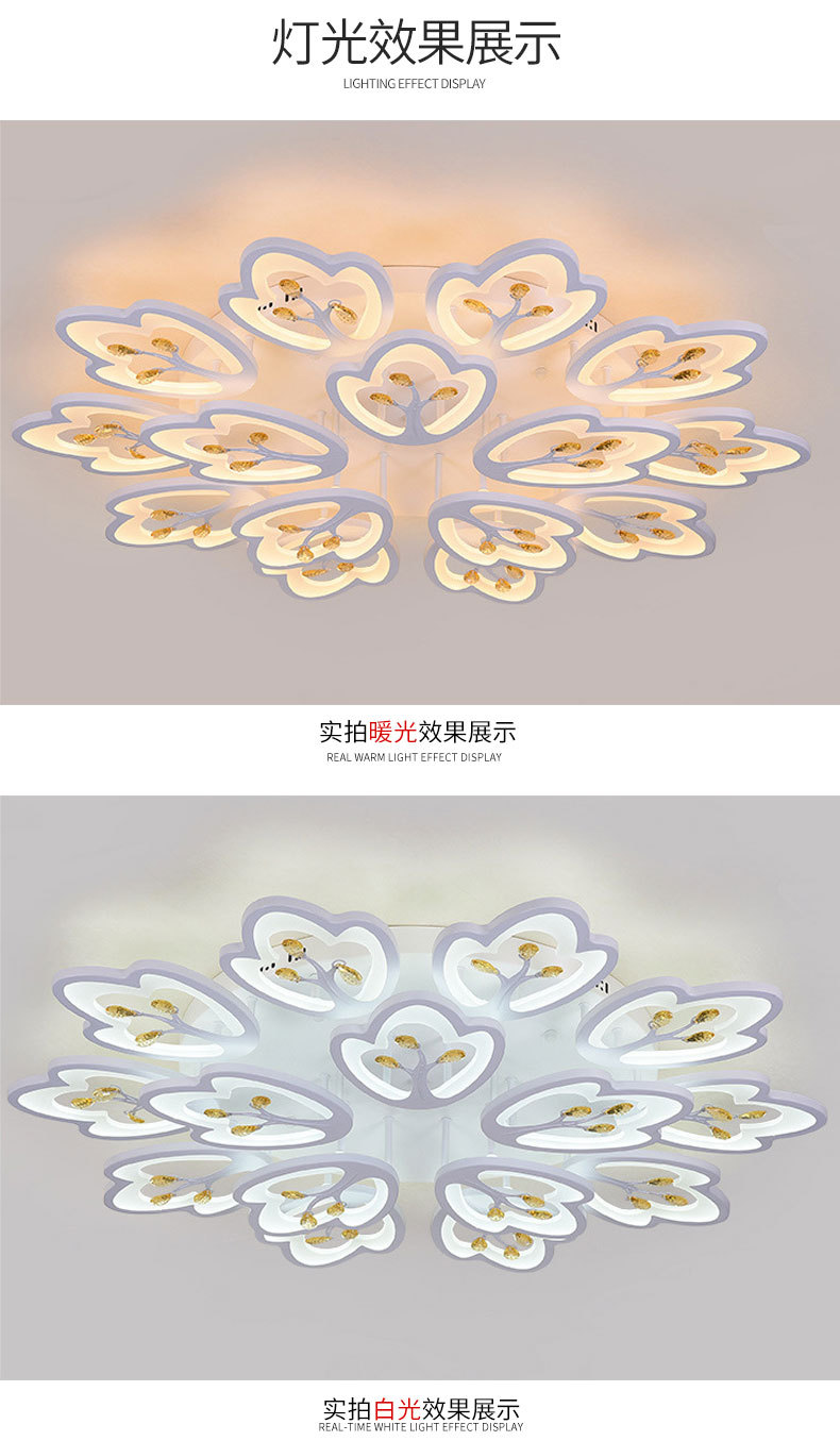Modern led crystal ceiling lamps, simple and warm living room lamps, bedroom lamps, creative and personalized lighting fixtures, remote control lamps wholesale pic 12