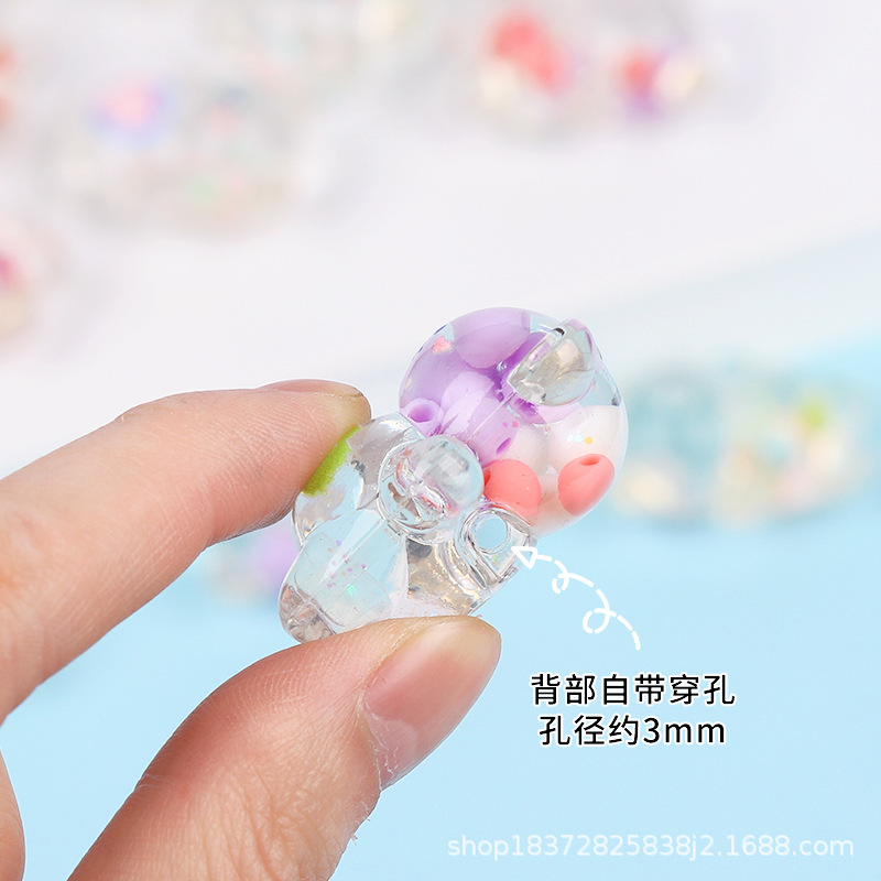Cartoon transparent bear oil hanging piece, acrylic perforated bead jewelry, diy handcrafted hair clip and hair accessory pic 2