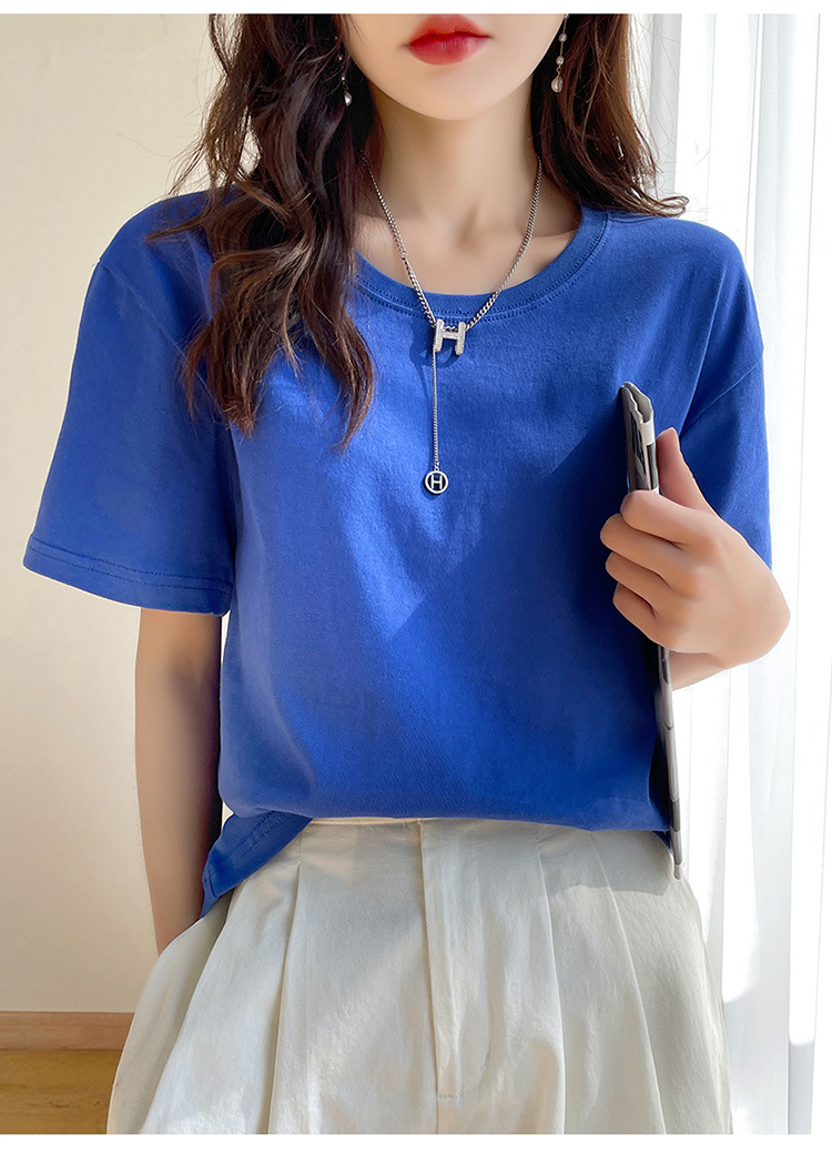 180克纯棉夏季新款短袖女T恤都市休闲纯色圆领款时尚百搭体恤上衣详情38