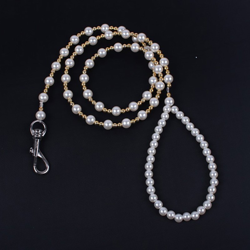 Luxury Pearls Beads Dog Harness Leash Puppy Leash Walking跨详情1