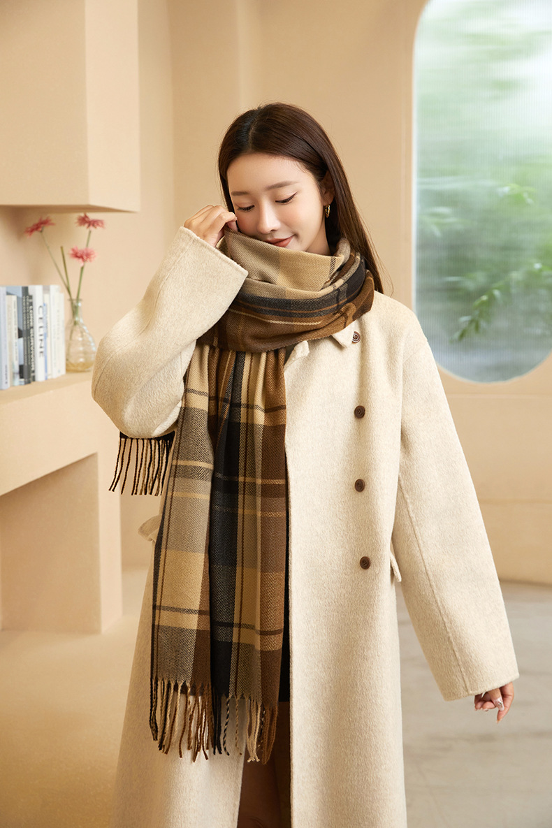 2022 New checkered scarf for women, a sweet and versatile Japanese and Korean style warm scarf, a fashionable shawl, and a faux cashmere scarf for women pic 37