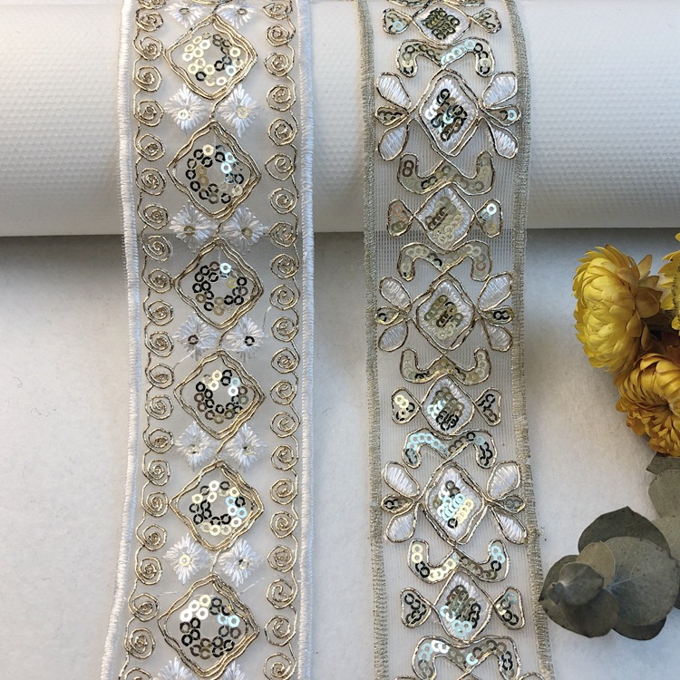 In stock: mesh, sequin, embroidery, lace, gold thread, bone lace, webbing, curtains, wedding lace, clothing accessories pic 31