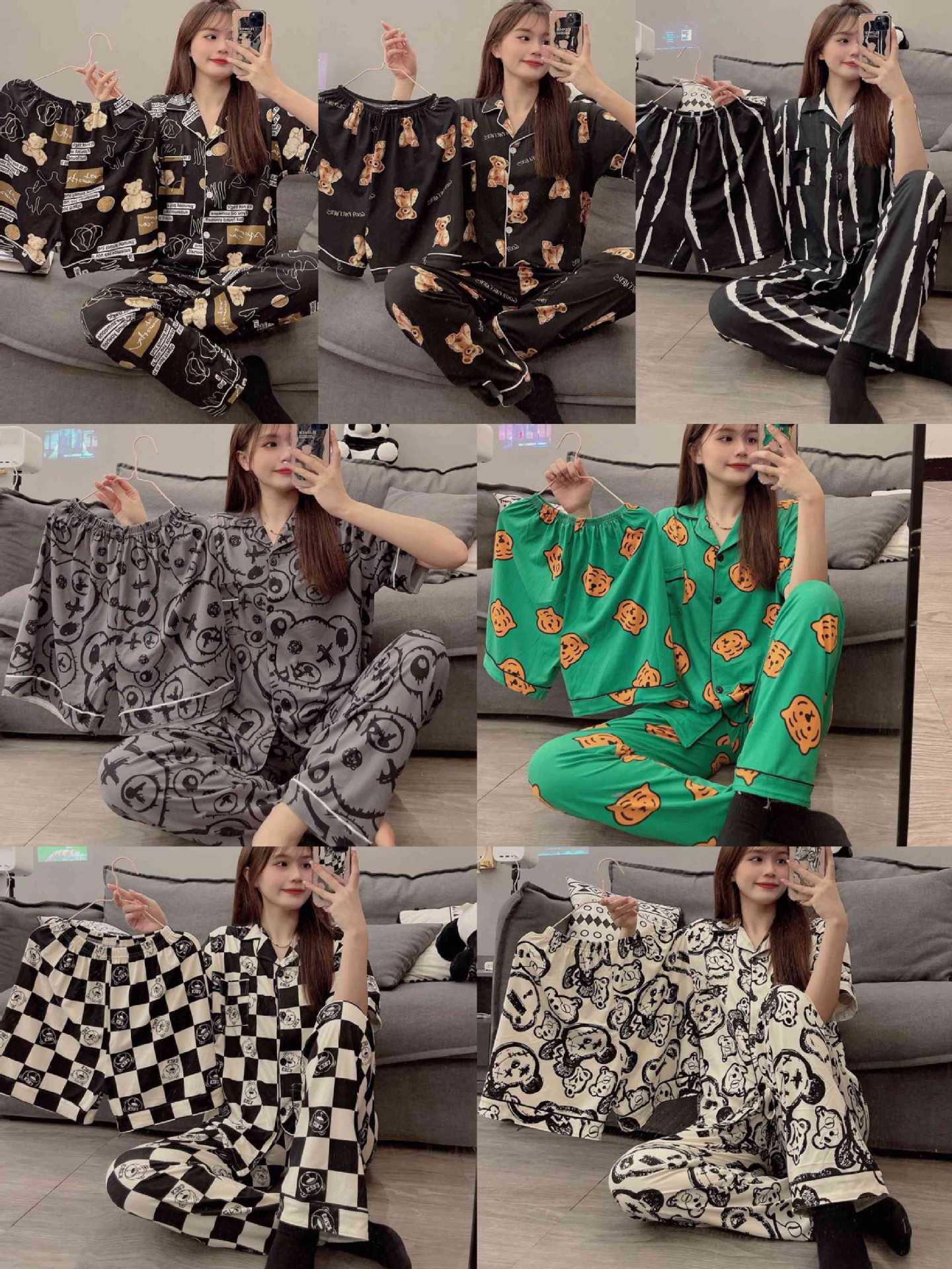 20款直播短袖开衫仿棉INS夏季情侣睡衣居家休闲宽松家居服三件套详情2