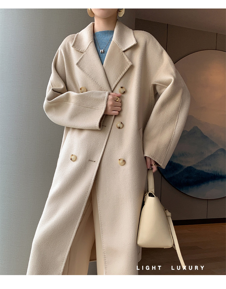 Double-sided woolen water ripple coat for women, mid-length, autumn and winter Korean style, stylish and stylish, double-breasted woolen coat pic 4