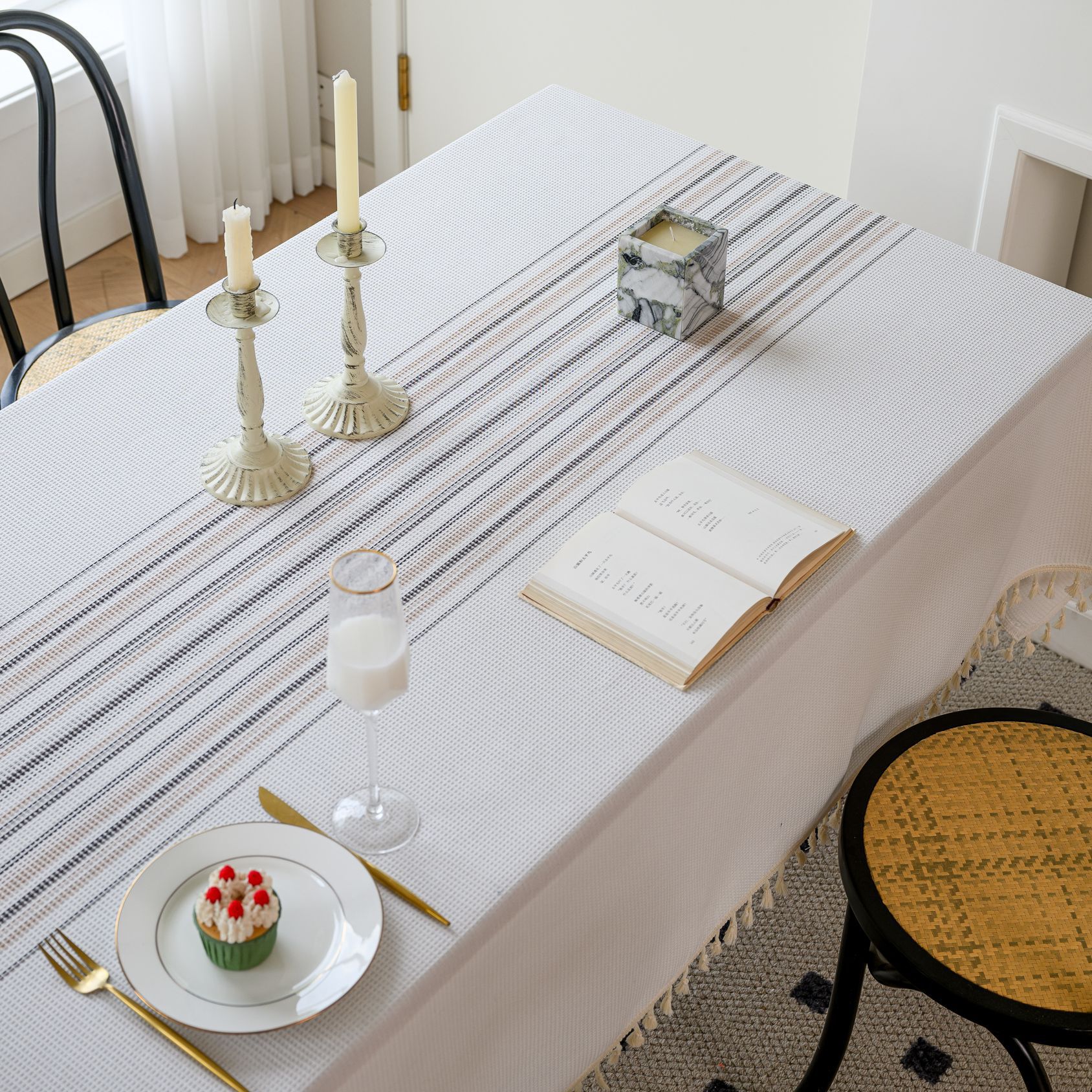 Wholesale of American-style country solid-color household rectangular table fabric, soft and breathable waffle striped coffee table cover fabric pic 22