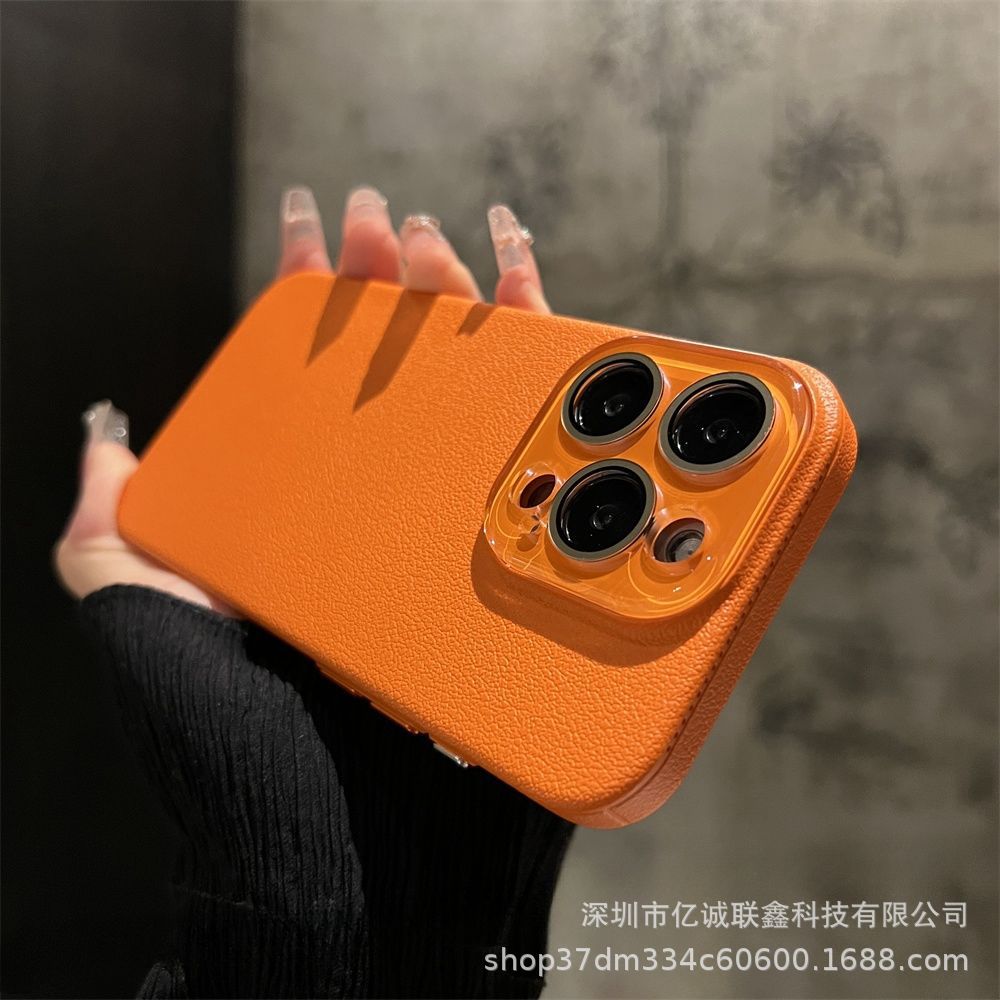 Lychee pattern solid color suitable for iPhone 15plus phone case iPhone14 Pro Max crystal lens film 13 matte pic 21