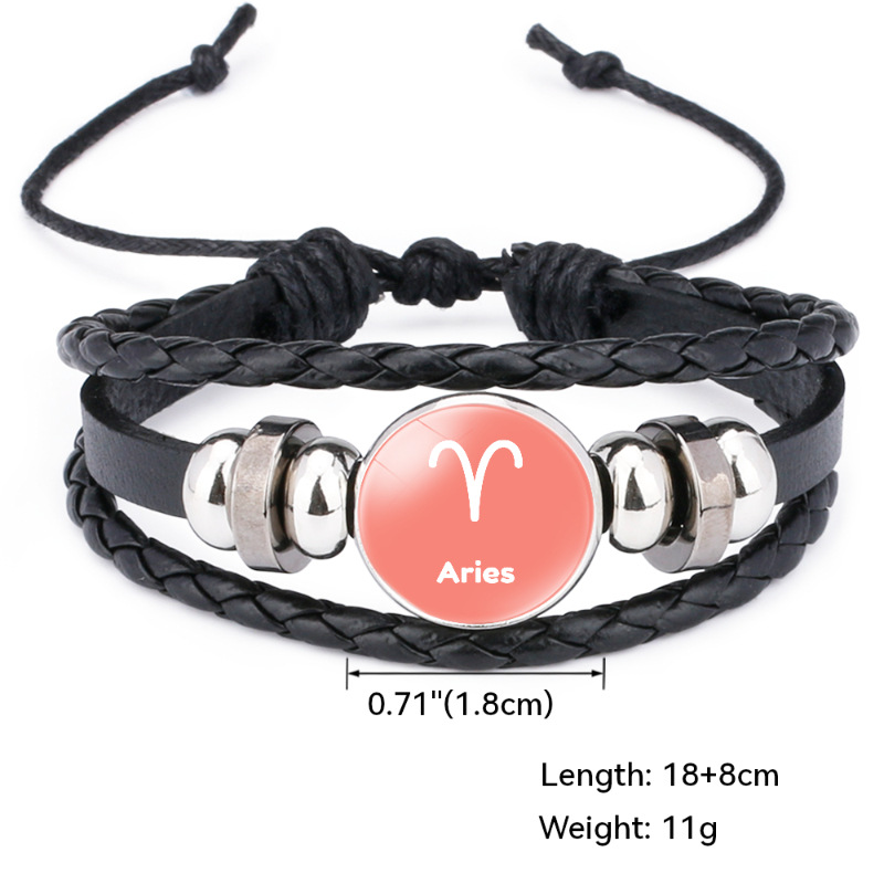 Wholesale of black leather multi-layer woven bracelet accessories with 12 zodiac time gemstones that are popular in Europe and America pic 12