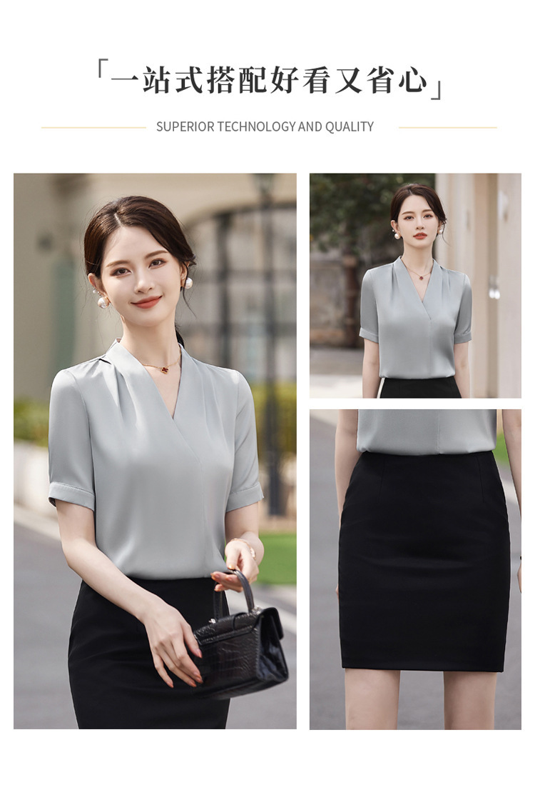 V短袖衬衫接待珠宝店会美容师女职业装套装夏季衬衣工作制服前台详情2