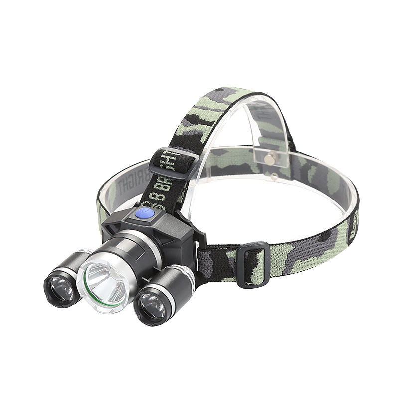New LED three-lamp headlamp wholesale outdoor cycling night fishing enthusiast color lighting lamp DC press-type portable searchlight pic 2