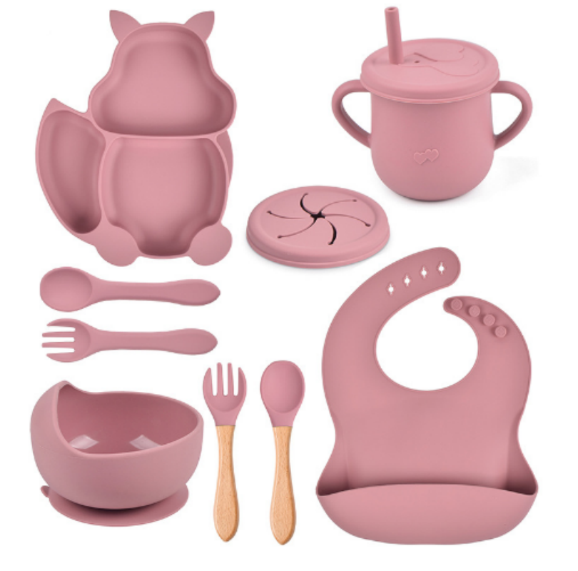 En stock vajilla de silicona de ardilla juego de accesorios de silicona de bebé tenedor de bebé cuchara de una pieza juego de plato de silicona pic 15