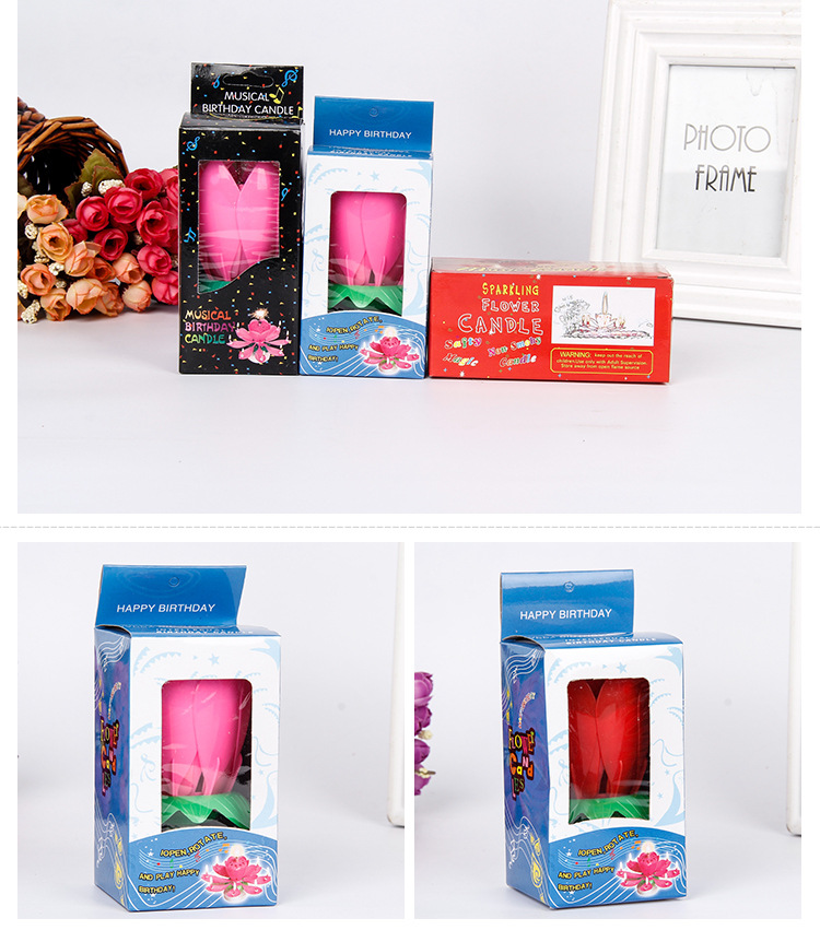 厂家热卖双层旋转音乐蜡烛荷花开花生日旋转莲花蜡烛14支彩色蜡烛详情5