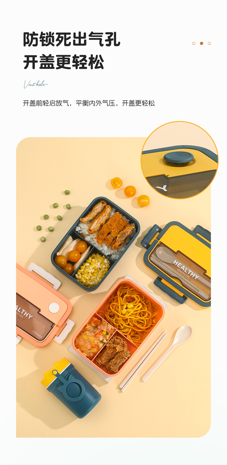 2022 Cross-border bestsellers: Plastic compartments lunch boxes, bento boxes, microwave heating portable lunch boxes for students and adults pic 12