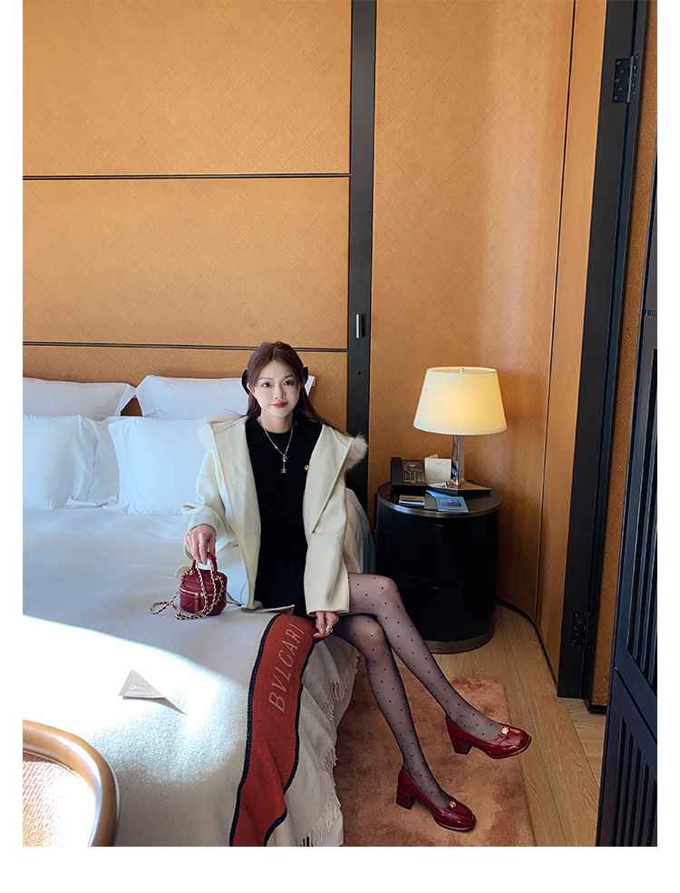 葡萄妈精致山茶花方圆头高跟鞋粗跟增高一脚蹬乐福鞋女鞋2024新款详情40