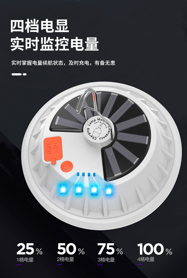 Solar-charged LED flying saucer lights, household power outage emergency bulbs, outdoor camping lights, night market stall lights pic 7