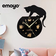 现代简约透明亚克力创意悬浮挂钟 客厅木质装饰时钟北欧静音壁钟详情3