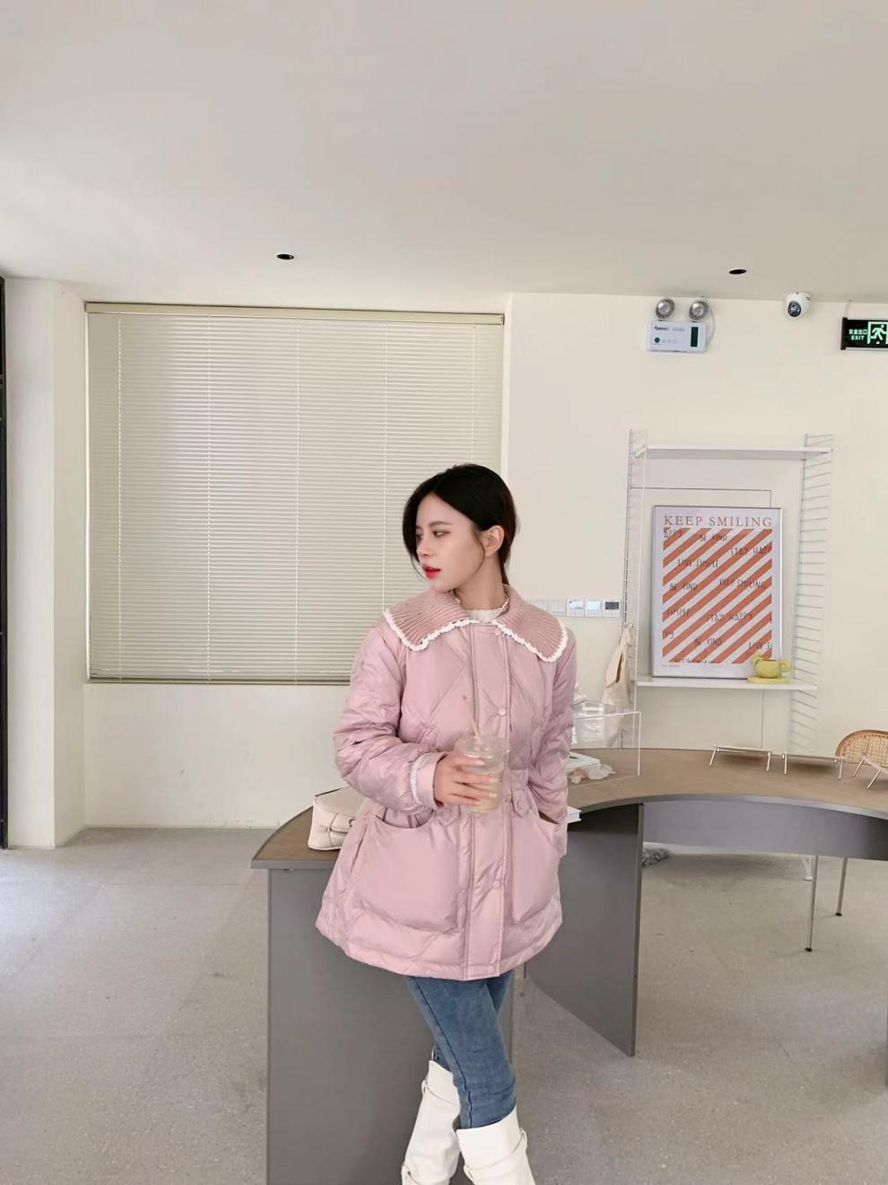 2022新款羽绒服女小香风短款韩版针织娃娃领时尚小个子冬外套潮详情25