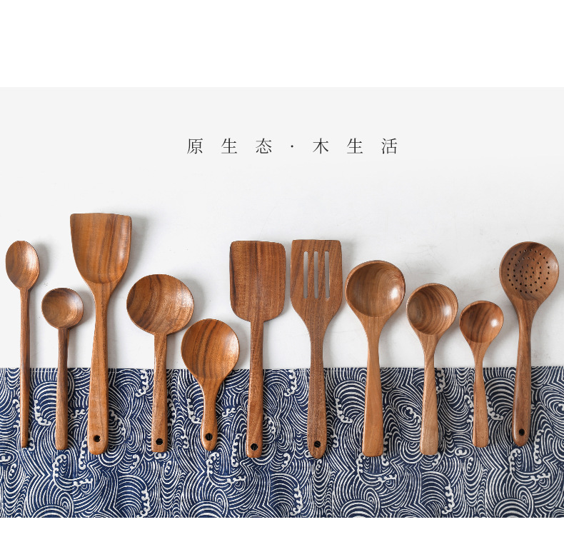 Tao Bao Wang Teak soup spoon, unpainted solid wood long-handled household extended clay pot spoon for soup, porridge and congee pic 1