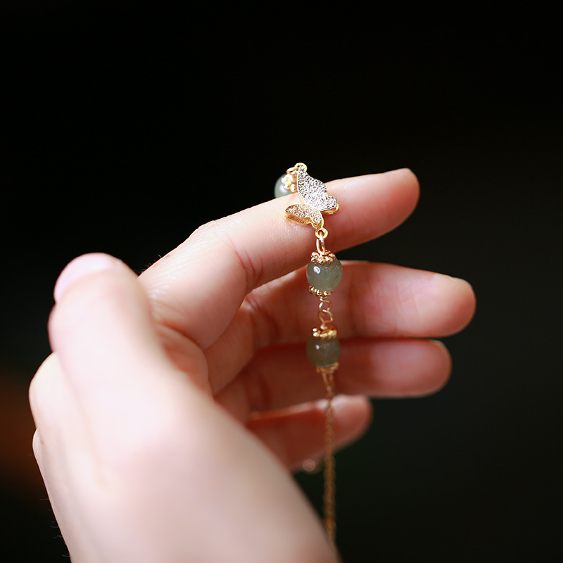 Natural Hetian jade chain bracelet, Hetian jade butterfly retro jewelry, Chinese-style internet-famous jade bracelet pic 10