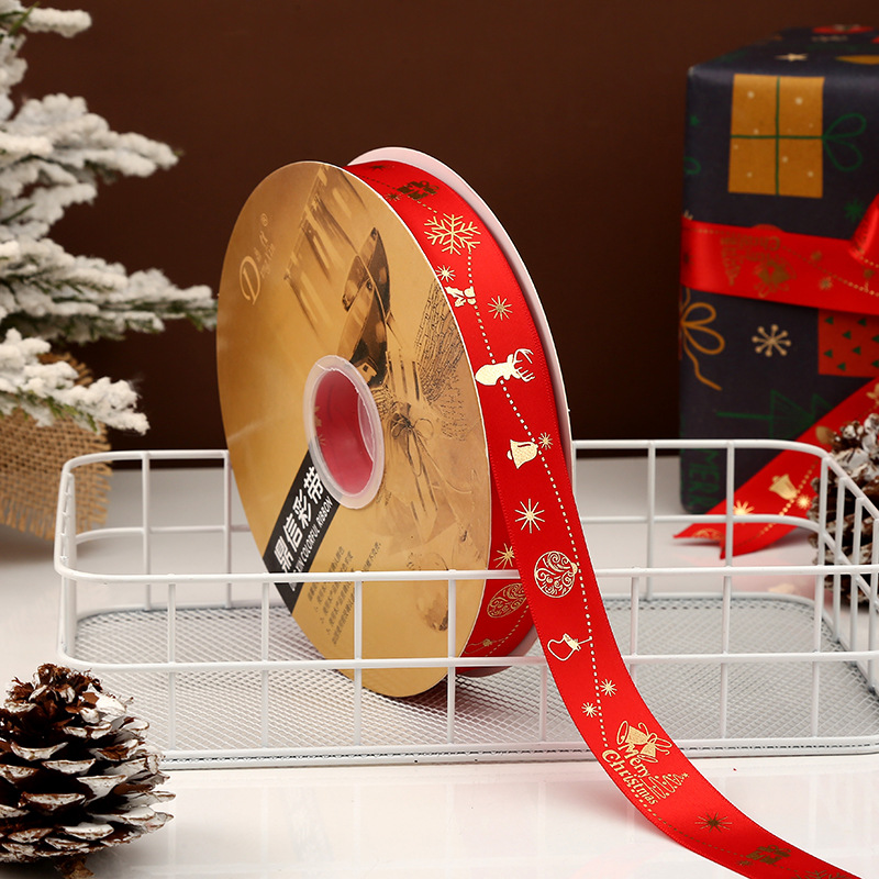 Dingxin Christmas Ribbon Wholesale: 2.5CM Christmas gifts, gold-embossed printed packaging ribbons, Christmas tree ribbons pic 11