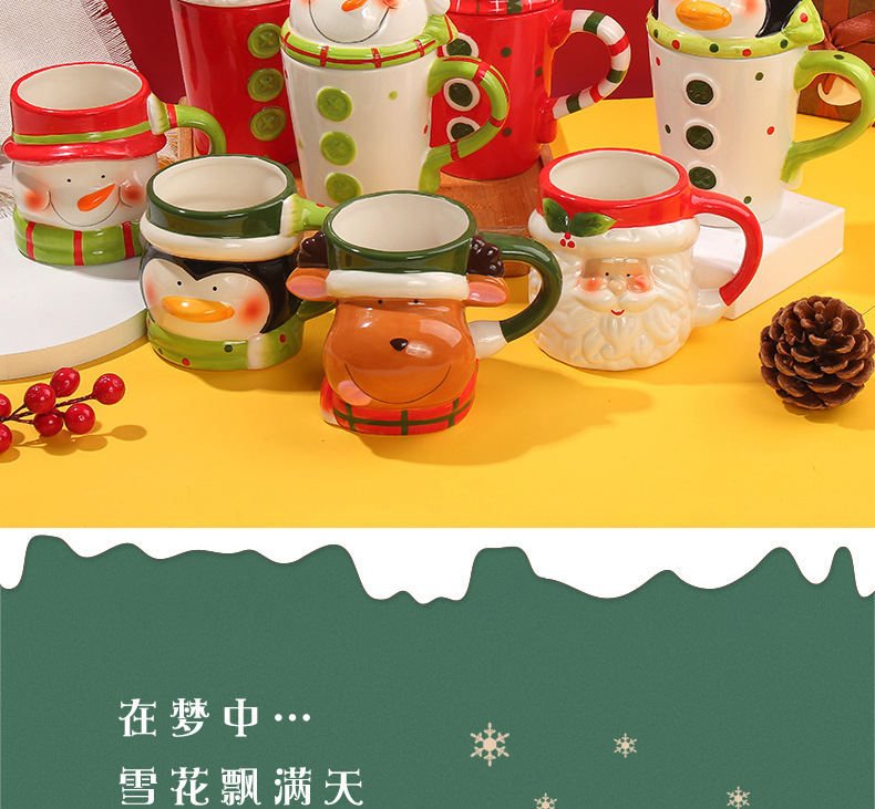 Creative cartoon mugs for female students, Korean version cute ceramic Christmas water cups with LIDS, milk mugs wholesale pic 2