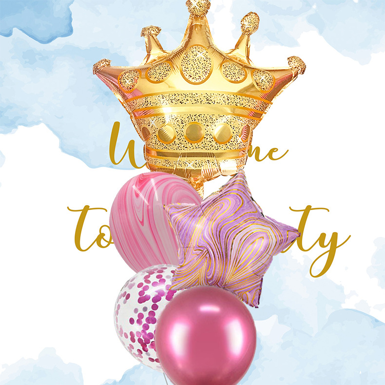 新款跨境铝膜气球套装5球皇冠生日派对聚会装饰景飘空球现货批发详情5
