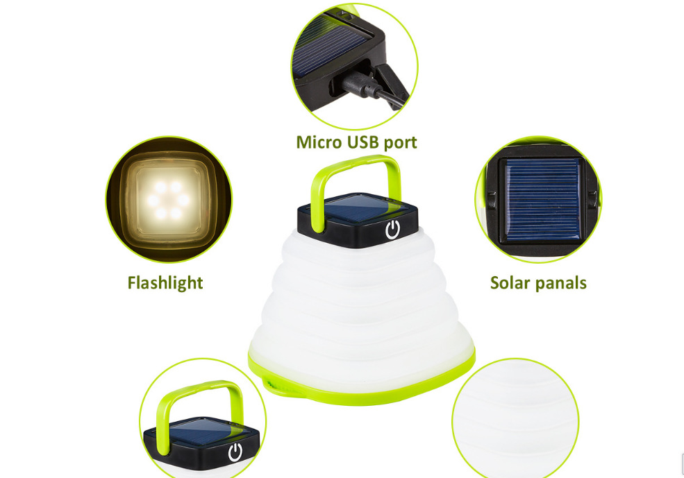 Outdoor portable USB charging foldable LED camping lamp, solar camping lamp, retractable hanging silicone tent lamp pic 5