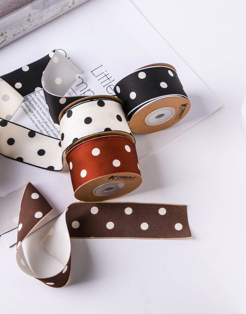 Smooth polka dot printed webbing, DIY bow hair accessories, clothing hat accessories, gifts, flower packaging polka dot tape pic 3