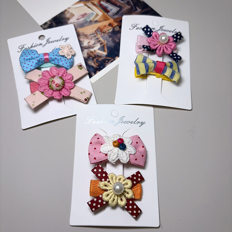 韩版卡装边夹蕾丝布艺蝴蝶结发夹少女儿童发饰可爱波点发夹刘海夹详情2