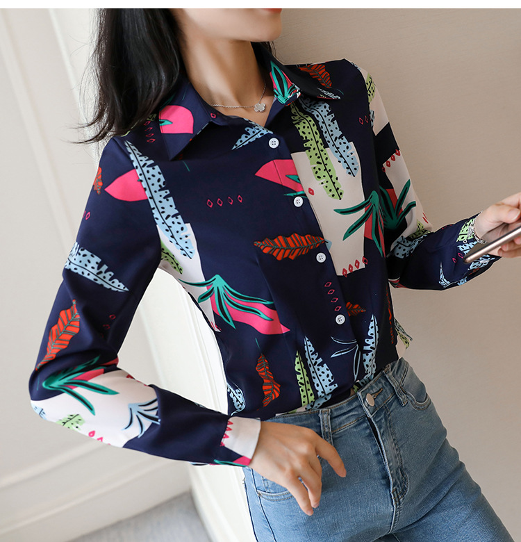 New spring and autumn Korean-style slim-fit shirt for women, long-sleeved printed striped trendy base layer, Hong Kong-style top for women pic 96