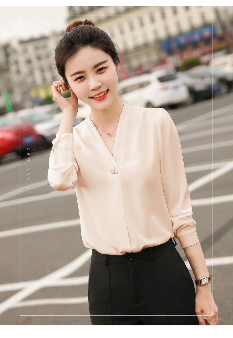 职业装短袖衬衫女2024春夏新款ol纯色气质V领牛奶丝白领打底衬衣详情7