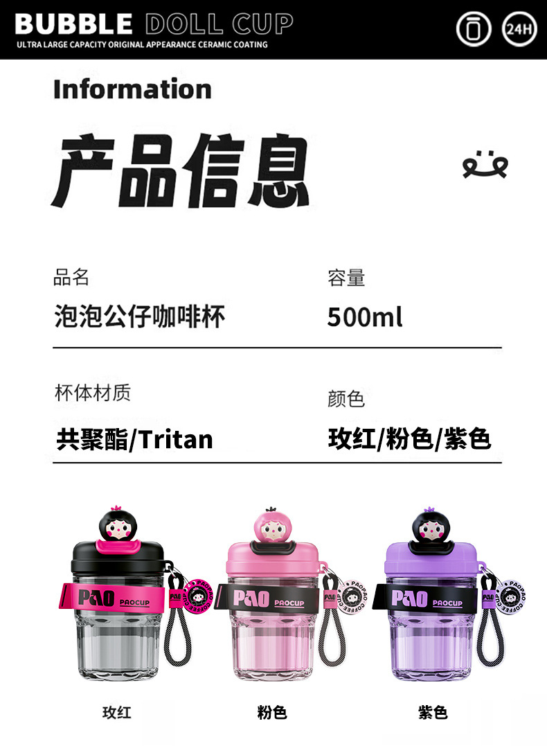 2024新款tritan水杯泡泡公仔杯学生高颜值便携直饮可爱儿童随行杯详情24