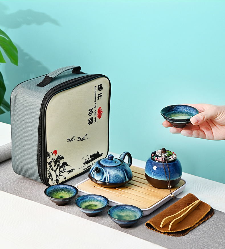 Creative national trend kiln-transformed starry sky tea set, portable travel gift box, business event souvenir, logo customization pic 44