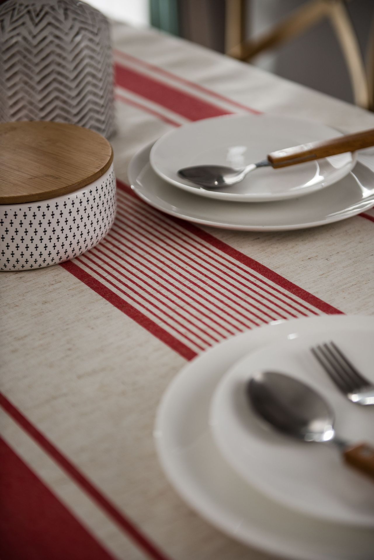 Imanqi color woven cotton and linen striped tablecloth, American tablecloth, coffee table cloth, fabric rectangular table mat pic 15