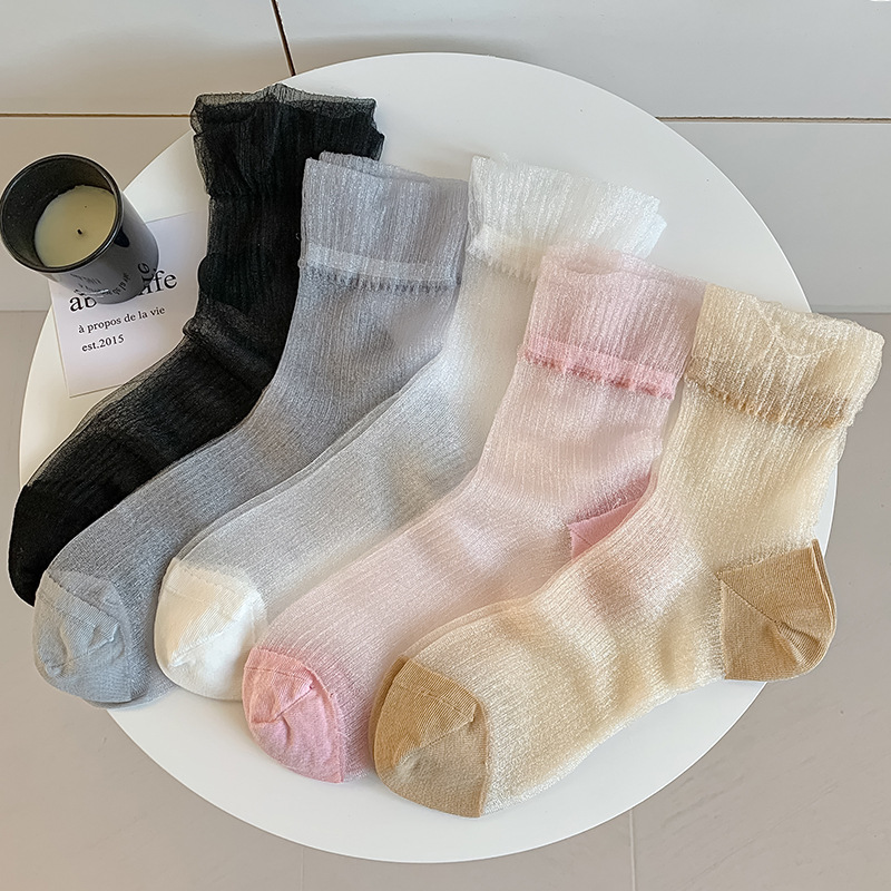 卡丝袜子女春夏薄中筒 女士夏季玻璃丝网眼透气长袜 诸暨水晶袜详情1