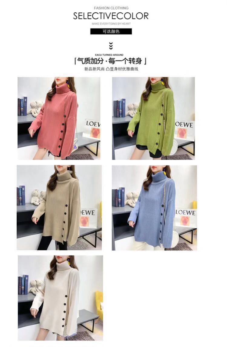 A new Korean style high-neck sweater for women in the autumn and winter of 2023, a loose and laid-back mid-length irregular knitted top pic 2