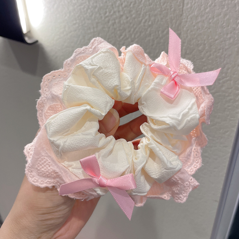 New bow lace large intestine hair band, girlish Korean style, high-end feel, low ponytail hair rope, hair flower, hair accessory factory pic 14