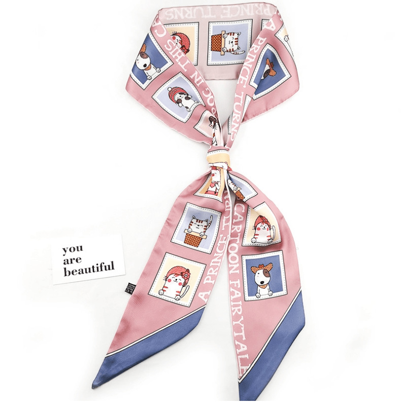 10*150 cartoon silk scarf hair band, versatile for women, spring and autumn with suits, professional neckerchiefs, decorative ribbons, tie bags and hair ties pic 3