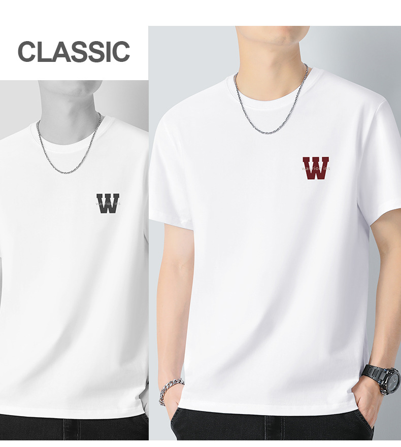 Heavyweight pure cotton short-sleeved T-shirt for men 2024 Summer New trendy youth long-staple cotton half-sleeved all-cotton body T-shirt for men pic 19