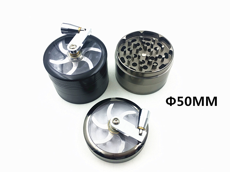 跨境专供锌合金磨烟器四层塑料手摇铝制金属碎烟器磨烟盒打火机详情5