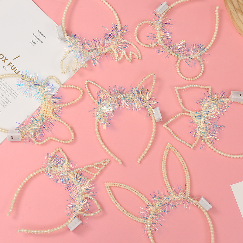 厂家批发成人儿童装饰蝴蝶结兔耳朵独角兽发光发箍闪光派对装饰品详情5