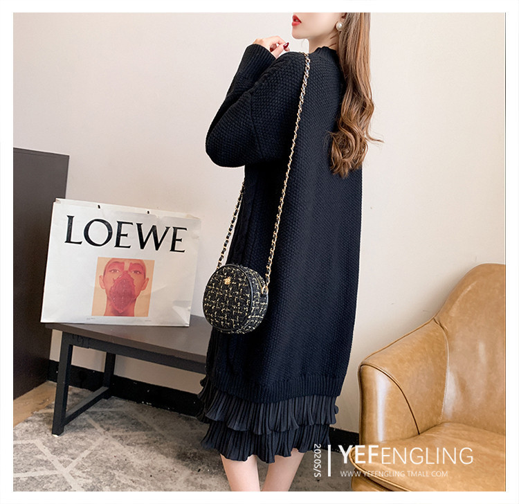 Knee-length woolen dress for women, with a loose and laid-back style of patchwork and twisted patterns, is a new thick knitted dress for autumn and winter 2020 pic 6
