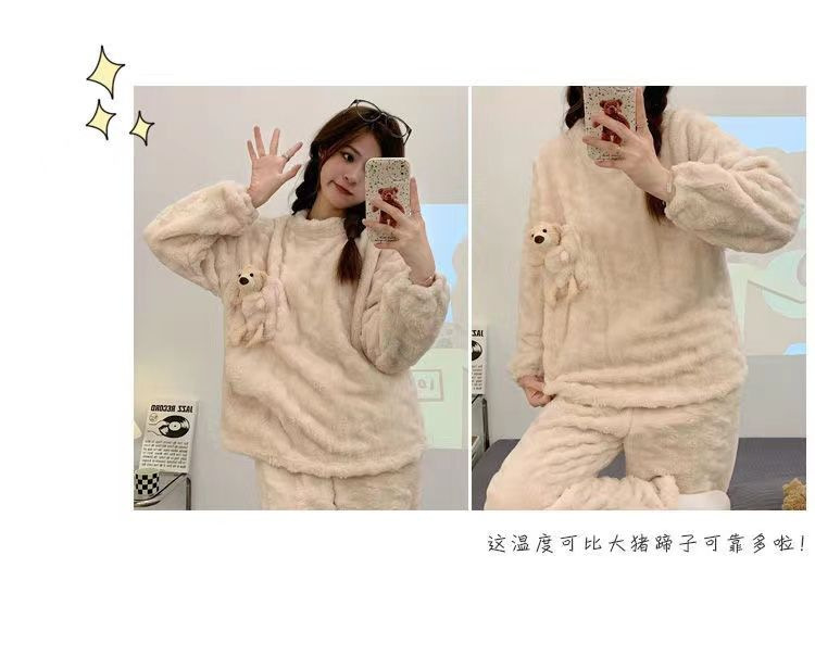 秋冬季女士法兰绒睡衣女冬款长袖加厚加绒可爱女生家居服套装详情23