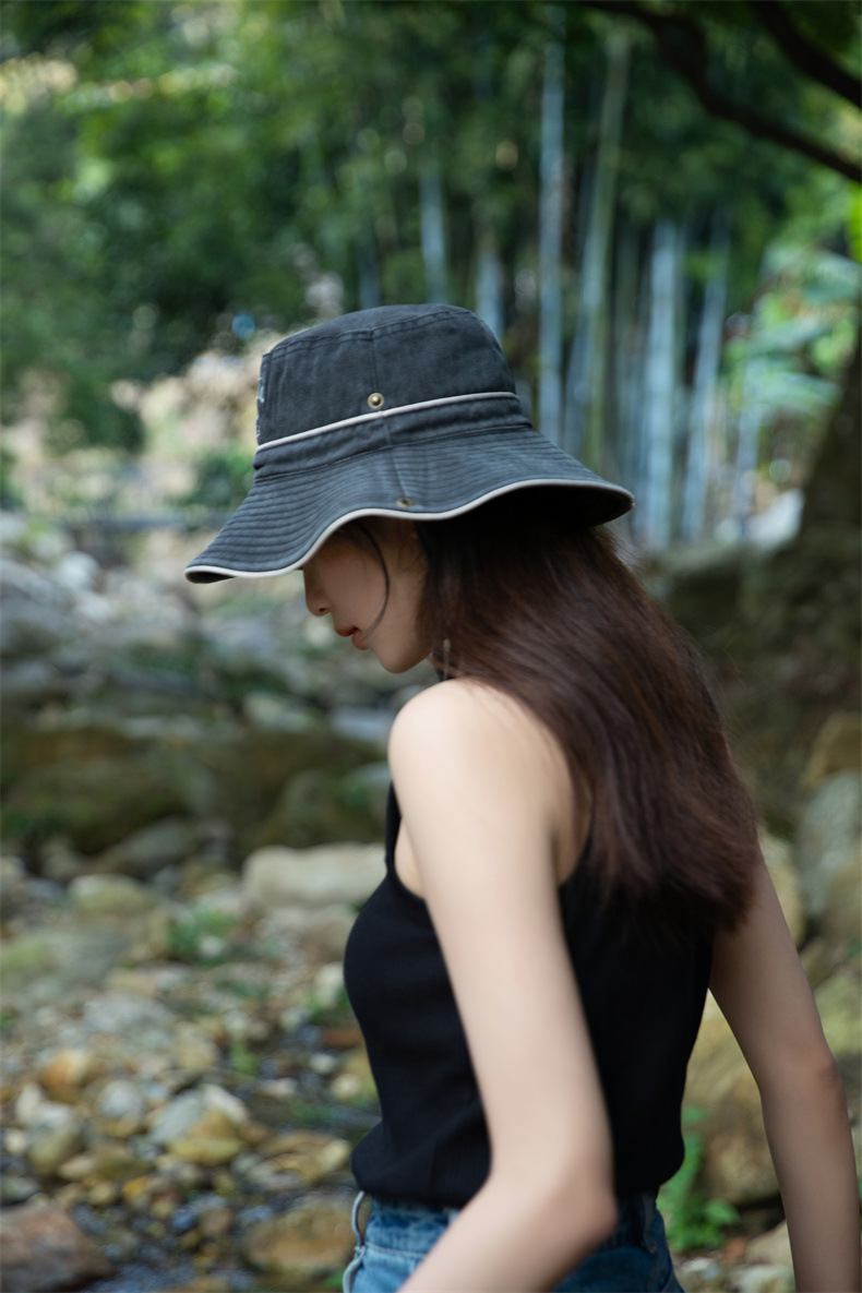户外字母渔夫帽子女士春夏季水洗棉奔尼登山帽大沿防晒遮阳帽批发详情5