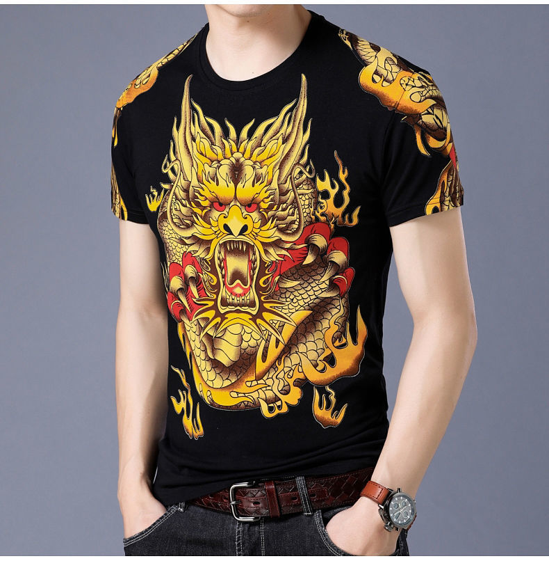 港风春夏季潮流中国风短袖t恤男青年打底衫高街时尚印花上衣服男详情9