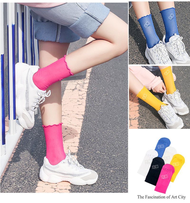 Lace embroidery, colorful black fungus edge, hooked stockings, transparent trendy candy, solid color anti-hook stockings pic 3