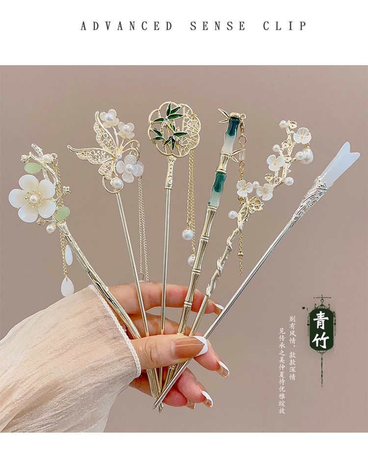 Chinese-style and trendy horse face dress accessories, hairpins, high-end feel, new Chinese-style temperament, hairpins at the back of the head, Chinese-style simple and elegant step shaking hair accessories pic 34