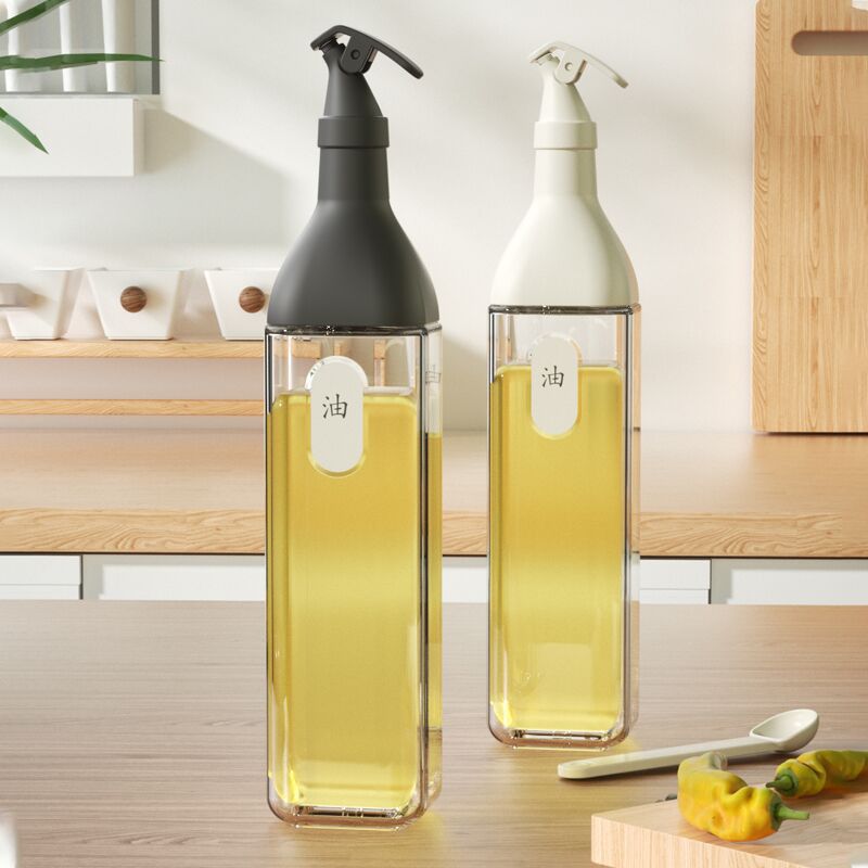 新品家用厨房按压开盖玻璃油瓶厨房带标签密封酒油酱醋分类玻璃瓶详情1